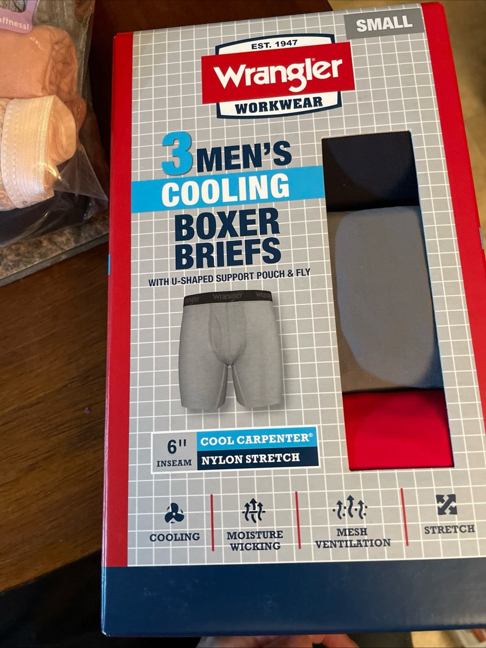 WRANGLER 3-Pack Men's Cooling 6'' Inseam Boxer Briefs, Moisture Wicking, SMALL